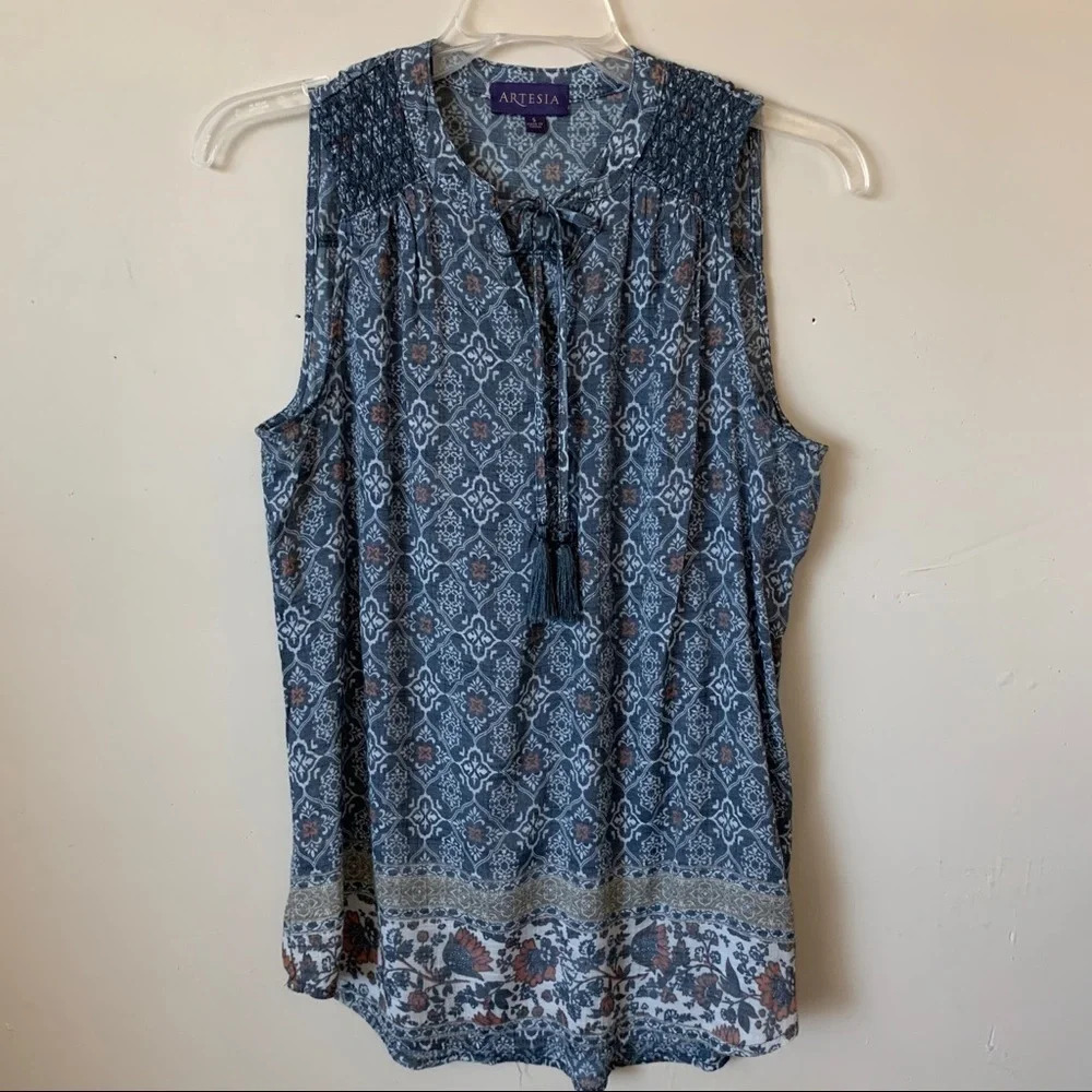 Artesia Floral Geometric Sleeveless Tassel Top Size S